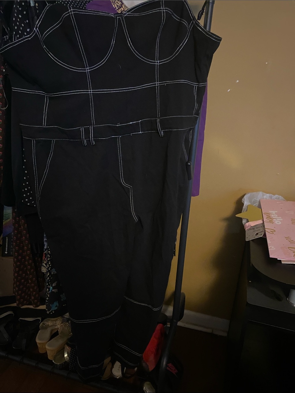 Fashion Nova Black Strapless Jumpsuit with White Stitching
